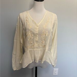 Meme Cream Floral Embroidered Blouse